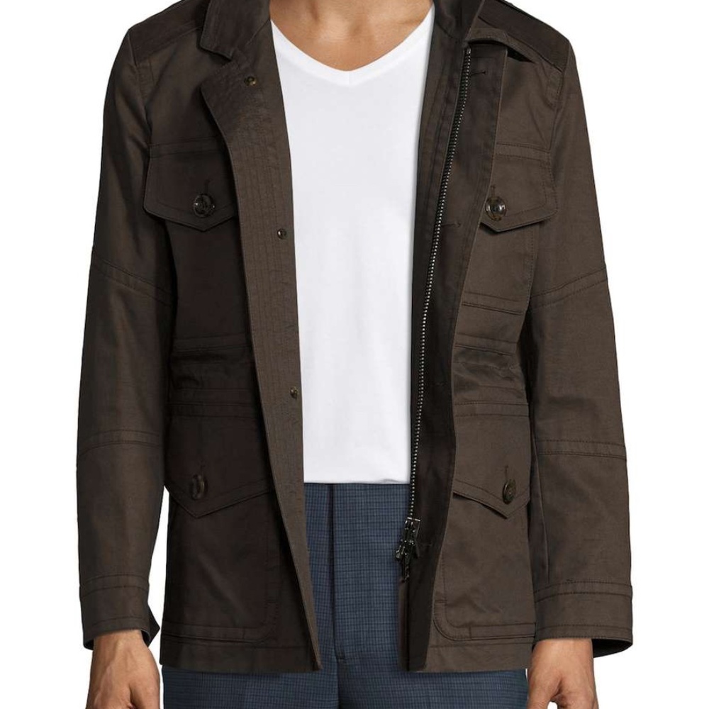 NEW TOM FORD LEATHER COTTON ARMY FIELD JACKET MEDIUM IT 48 US MEN 38